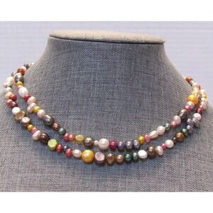 Double Strand Multicolor Pearl Necklace Boho Chic Old Money Class Beachy Coastal